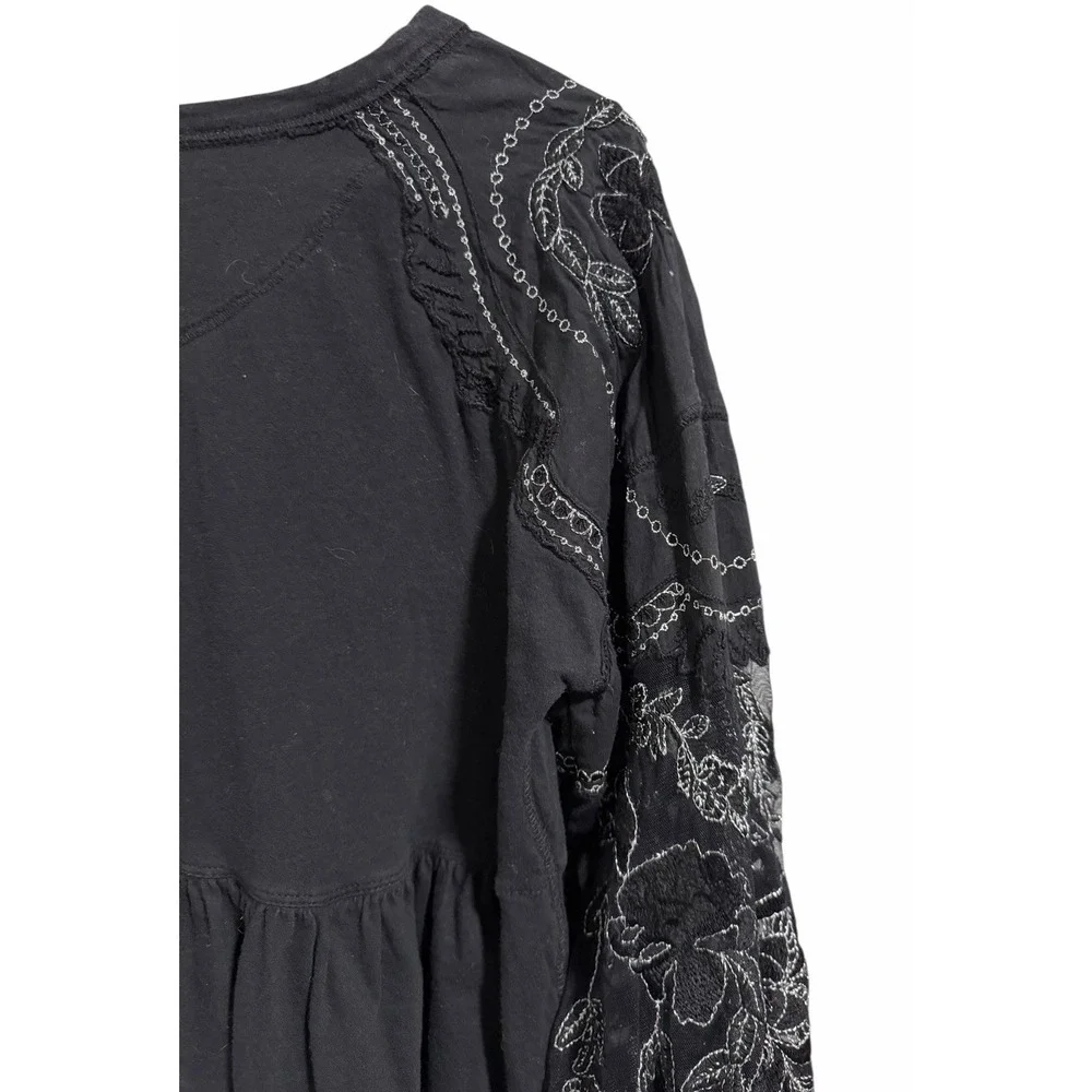 Free People‎ Penny Embroidered Peplum Top Black Women's Size XS